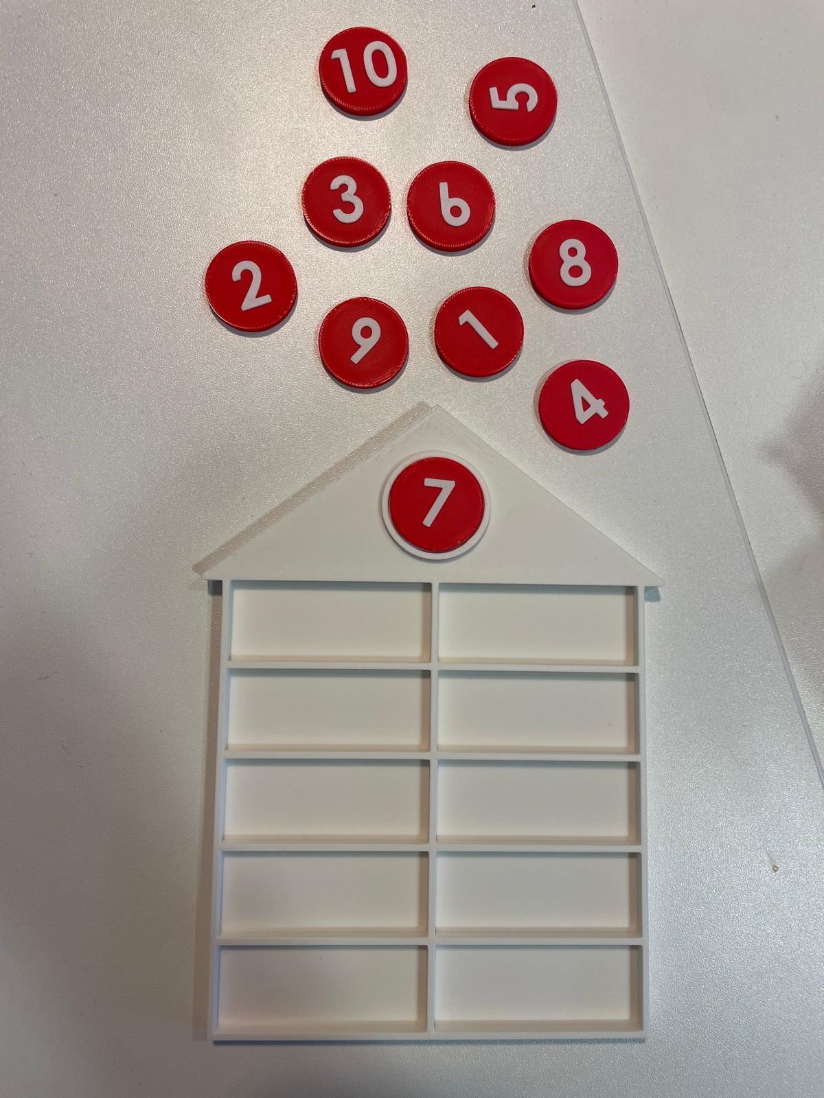 Verdeelhuisje met getalkaartjes – educatief hulpmiddel voor splitsen en sommen