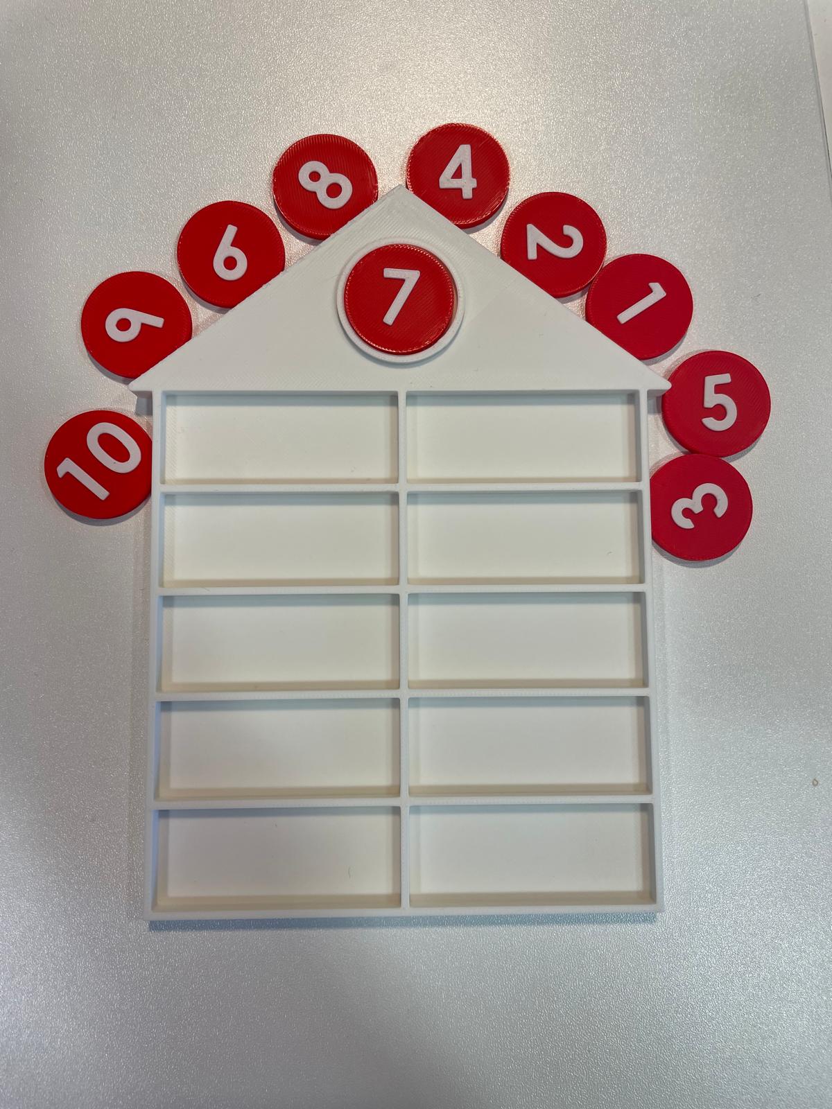 Verdeelhuisje met getalkaartjes – educatief hulpmiddel voor splitsen en sommen