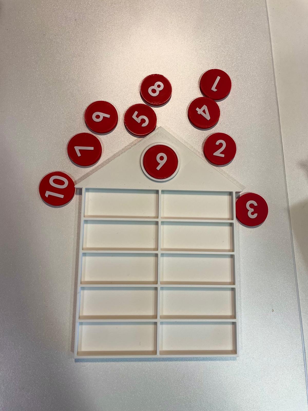 Verdeelhuisje met getalkaartjes – educatief hulpmiddel voor splitsen en sommen