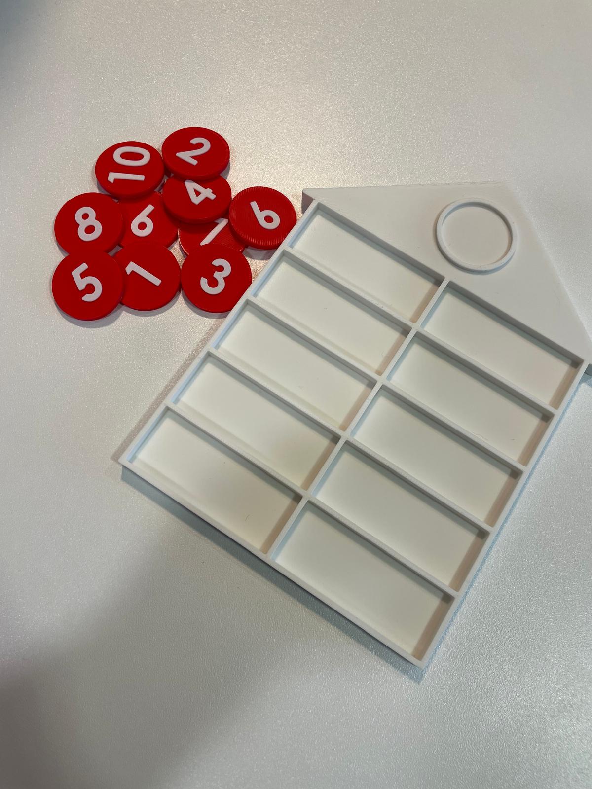 Verdeelhuisje met getalkaartjes – educatief hulpmiddel voor splitsen en sommen